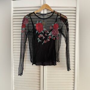 American Eagle Sheer Floral Embroidered Top Sz. Small NWT